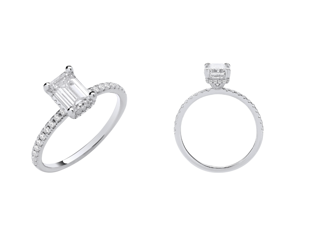 Emerald Cut Engagement Ring with Hidden Halo IGI Certified