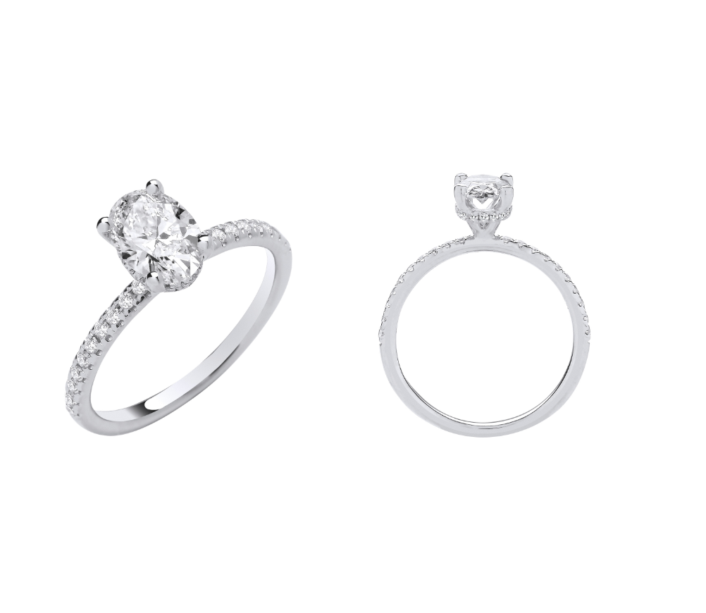 Oval Cut Engagement Ring with Hidden Halo IGI Certified