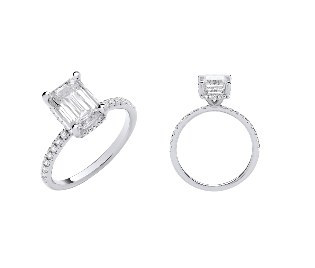 Emerald Cut Engagement Ring with Hidden Halo IGI Certified