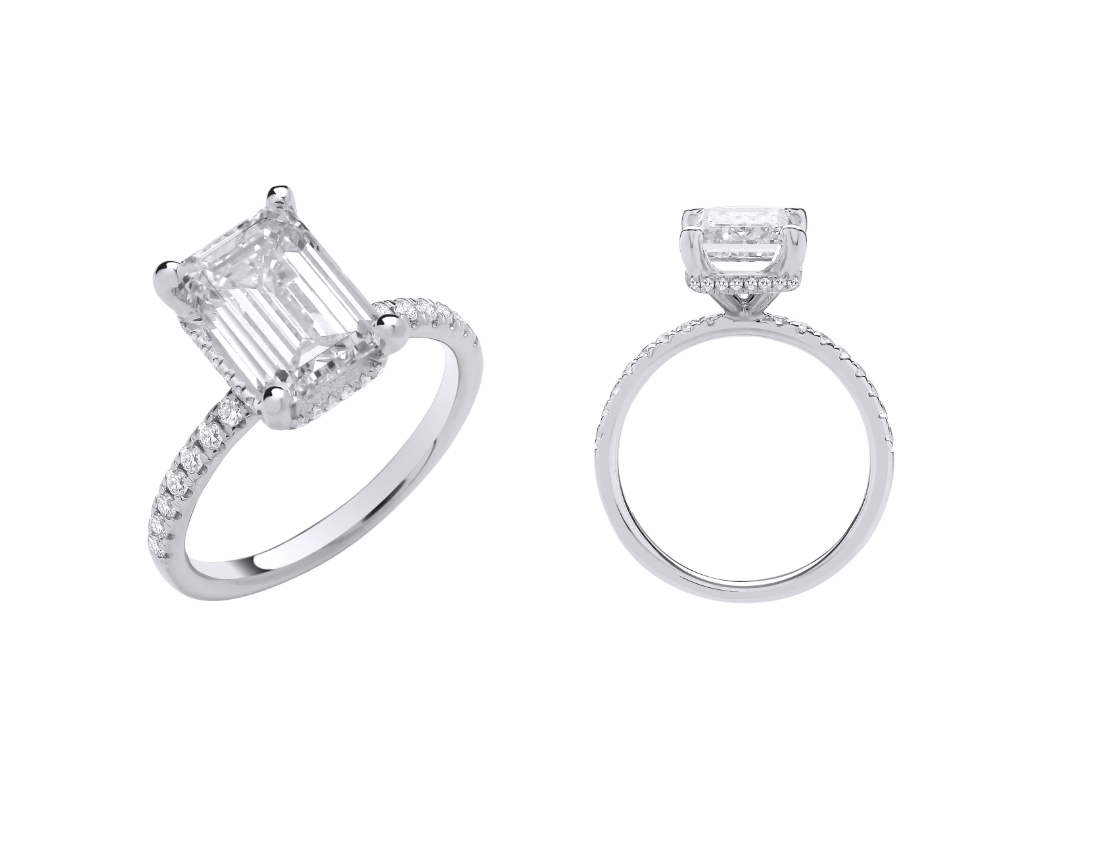 Emerald Cut Engagement Ring with Hidden Halo IGI Certified