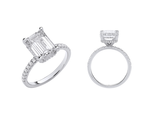 Emerald Cut Engagement Ring with Hidden Halo IGI Certified