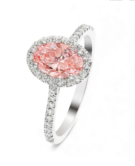 Fancy Vivid Pink Oval Cut Diamond Engagement Ring