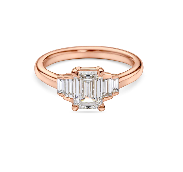Emerald Cut Five Stone Diamond Engagement Ring