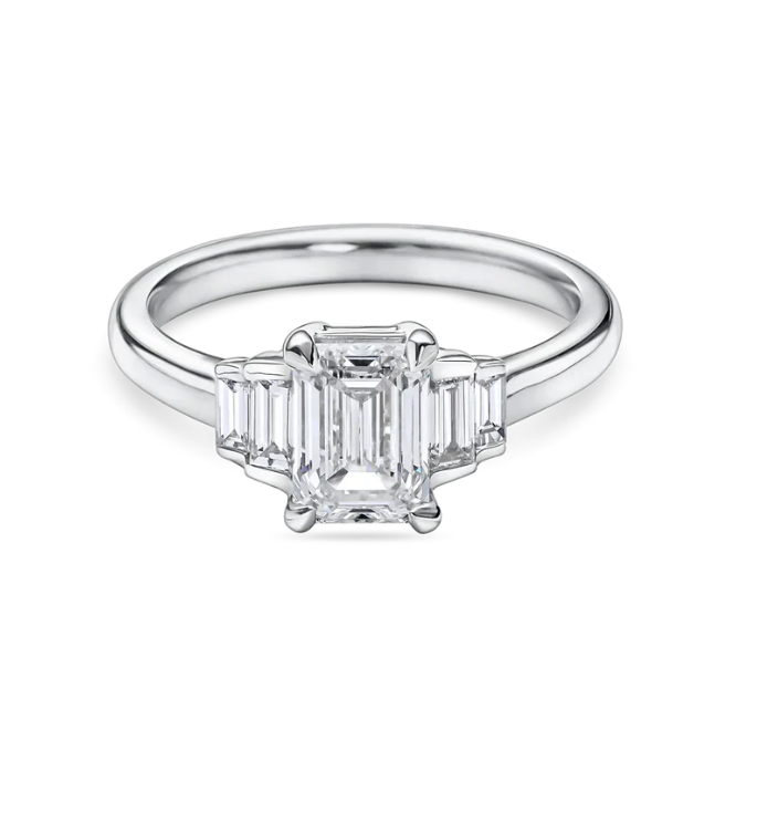 Emerald Cut Five Stone Diamond Engagement Ring