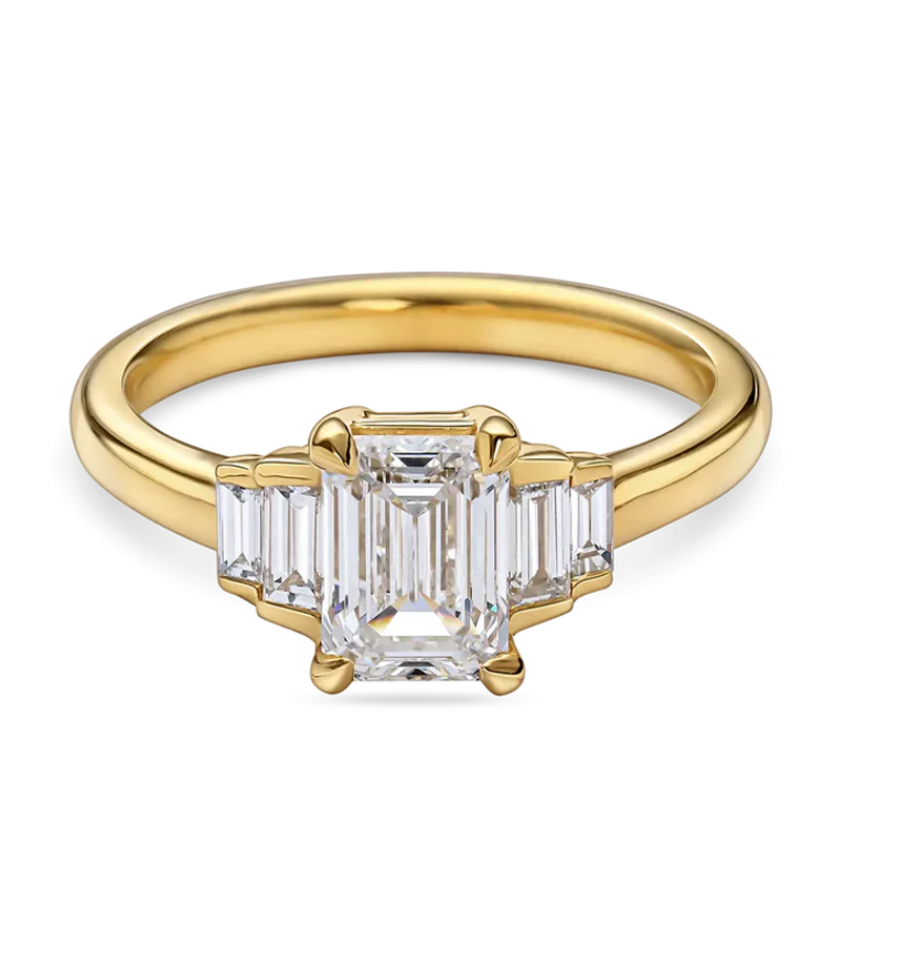 Emerald Cut Five Stone Diamond Engagement Ring
