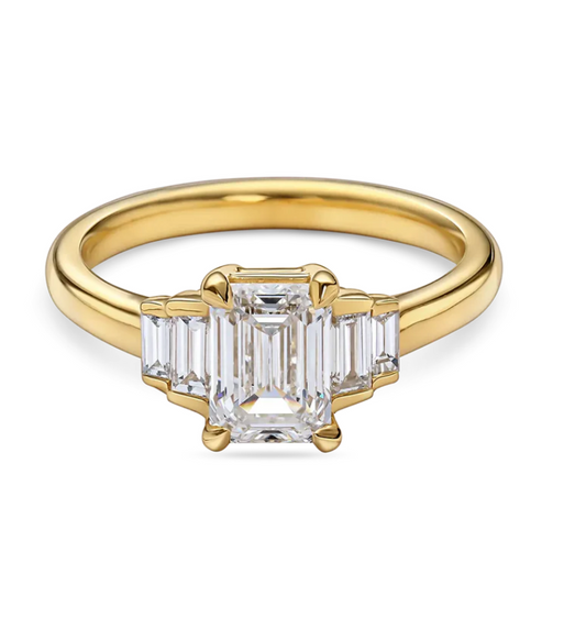 Emerald Cut Five Stone Diamond Engagement Ring
